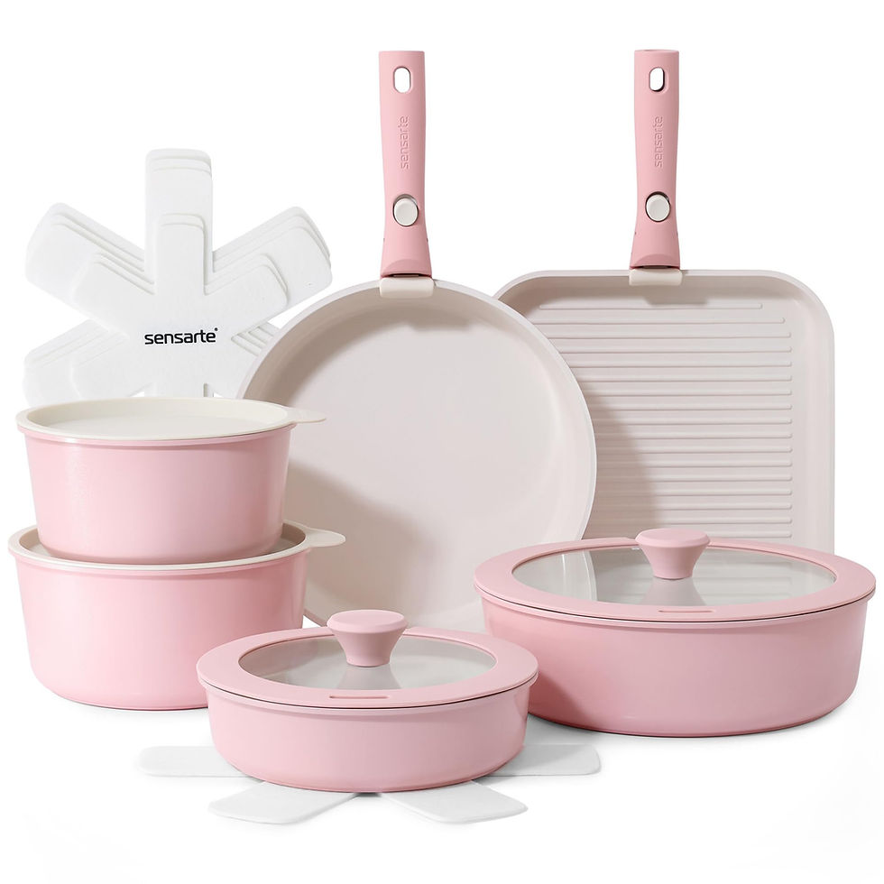 SENSARTE 17 Piece Pots and Pans Set, Nonstick Detachable Handle Cookware, Induction Kitchen Cookware Set with Removable Handle, Oven Safe (White)