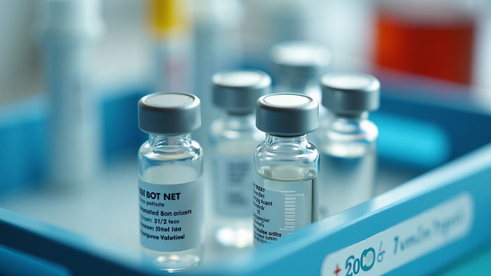 Close-up view of a lab test kit with vials and labels