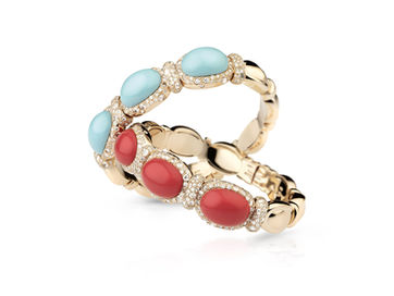 Rose gold with diamonds, coral and turquoise