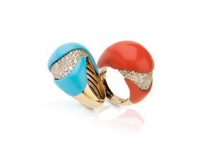 Oro rosa con diamanti, corallo e turchese