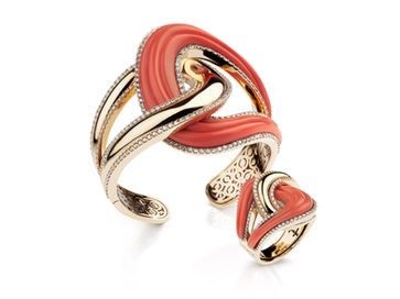 Rose gold with diamonds and coral
