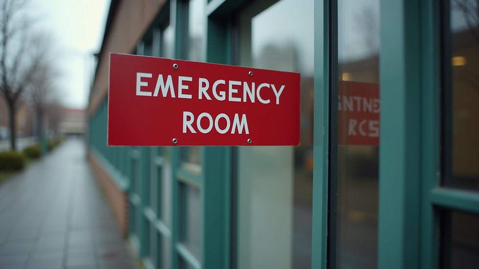 Close-up view of emergency room sign outside a hospital