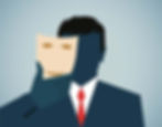 Hacker with mask disguised as high-level business person.