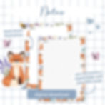 Printable dotted notes page featuring hand-drawn fox cub, butterfly and wildflower illustrations.