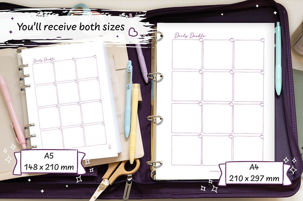 Thumbnail: Purple Hand-Drawn Daily Doodle Pages Digital Download on a white desk with purple stationary