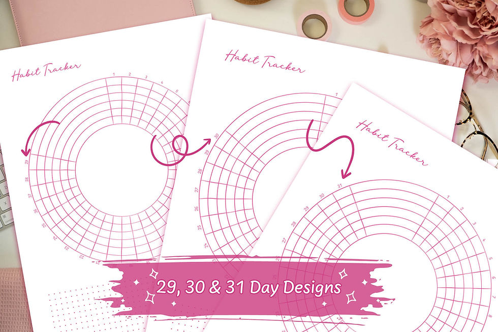 Thumbnail: Pink Hand-Drawn Circle Habit Tracker Digital Download on a white desk with pink stationary