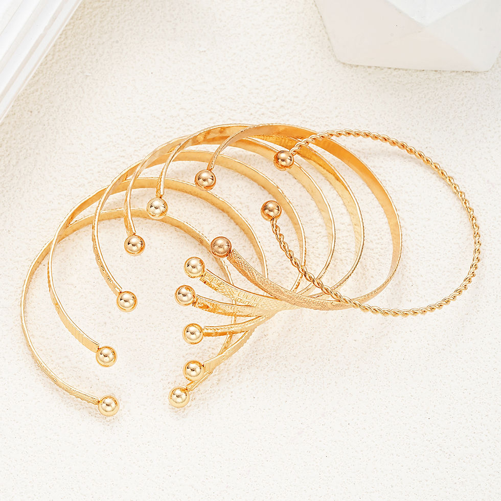 Thumbnail: 7 Pcs/Set Punk Gold Color Bracelets for Women Streetwear Goth Heart Prints Metal
