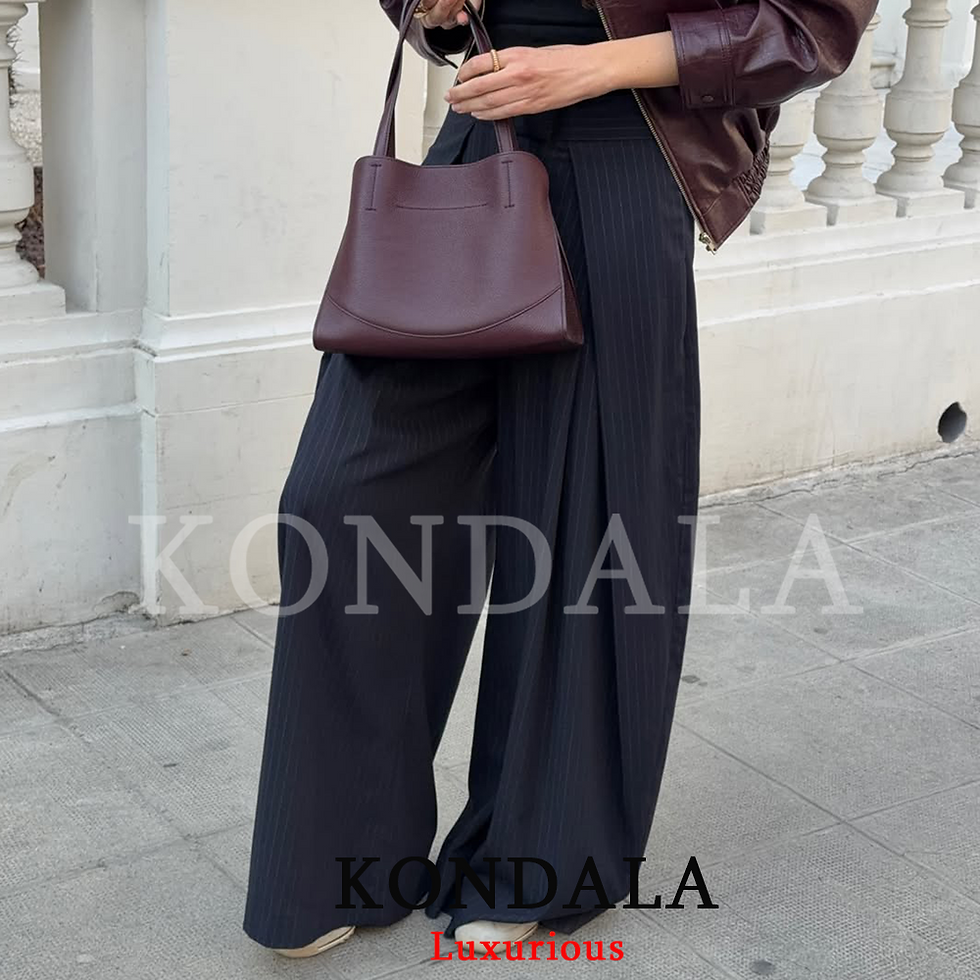 Thumbnail: KONDALA Casual Chic Wide Leg Pants Women Office Lady Pockets Pleated Long Trouse