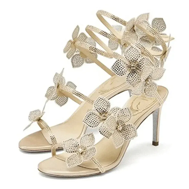Thumbnail: Eilyken Sexy CRYSTAL Flower Thin High Heels Women Sandals Street Style Narrow Ba