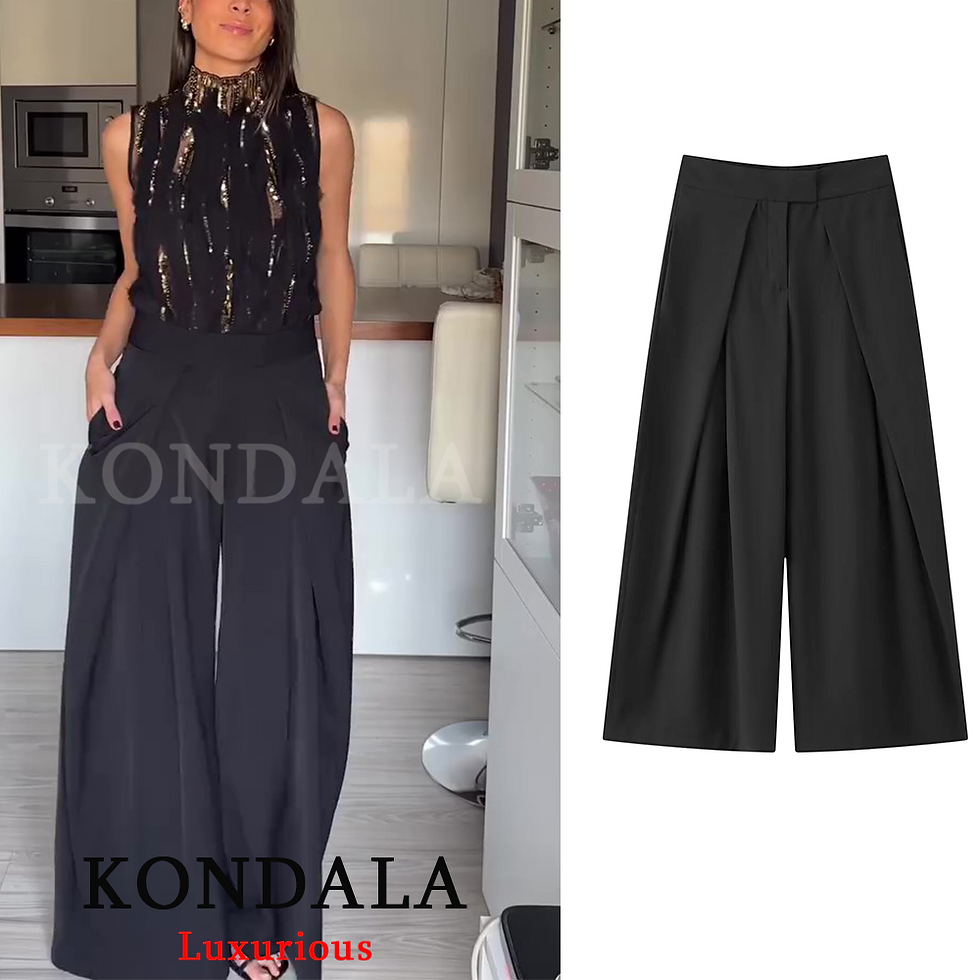 Thumbnail: KONDALA Casual Chic Wide Leg Pants Women Office Lady Pockets Pleated Long Trouse