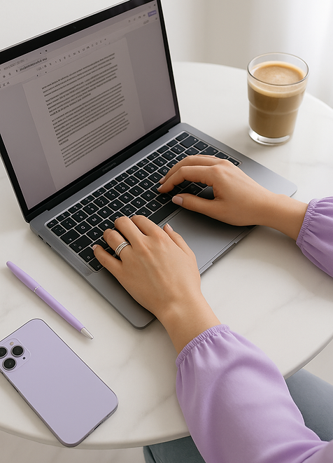 Zwei Frauenhände die auf einer Laptoptastatur tippen