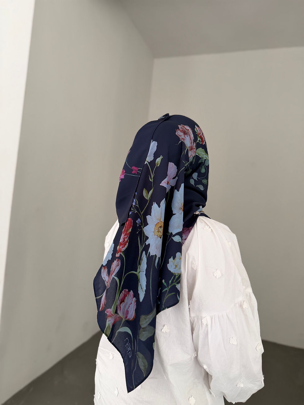 Thumbnail: Tulips square Navy chiffon shawl