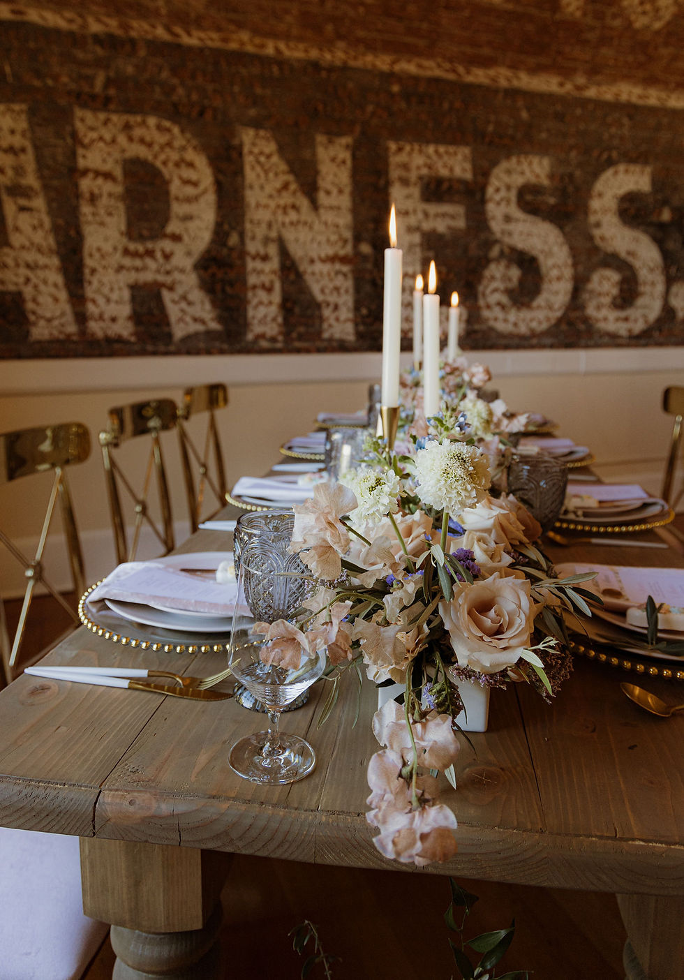 Eye-level view of a beautifully set table with earthy tones