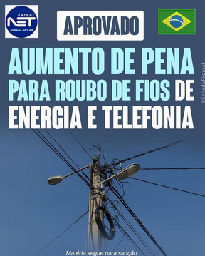 O projeto que aumenta as penas para quem furta cabos e equipamentos de energia e telefonia (PL 4.872/2024) está perto de virar lei. Aprovado pelo Senado em abril, o projeto foi confirmado pela Câmara 