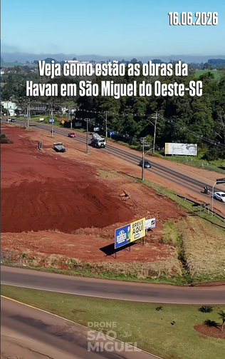 A obra da Havan em São Miguel do Oeste - SC já começou a mudar o cenário da cidade🗽Fomos conferir e registrar o andamento da obra que está entre os empreendimentos mais aguardados da região, Máquinas