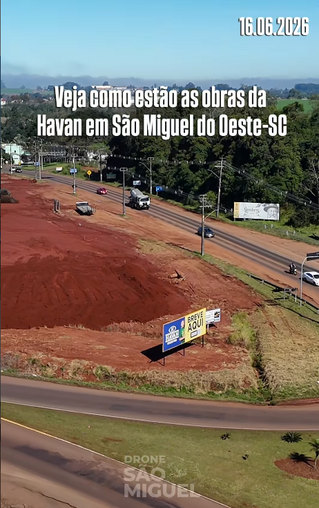 A obra da Havan em São Miguel do Oeste - SC já começou a mudar o cenário da cidade🗽Fomos conferir e registrar o andamento da obra que está entre os empreendimentos mais aguardados da região, Máquinas