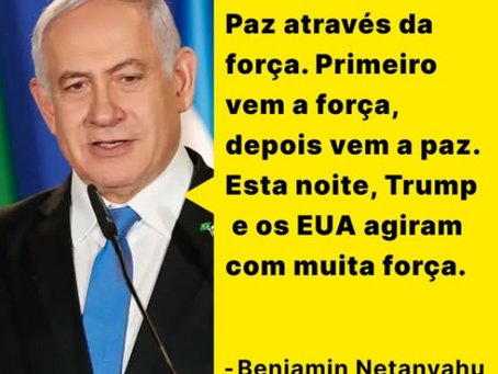 'PAZ ATRAVÉS DA FORÇA' O primeiro-ministro de Israel, Benjamin Netanyahu, publicou neste sábado (21/6) uma mensagem nas redes sociais parabenizando o presidente dos Estados Unidos, Donald Trump