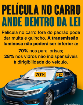A multa para quem conduzir o veículo com vidros cobertos por películas refletivas ou não, painéis decorativos ou pinturas fora do padrão é de R$ 195,23. Além disto, são 5 pontos na carteira e retenção