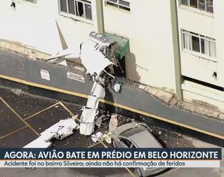 Avião cai e bate em prédio em Belo Horizonte -  MG Globocop captou momento do acidente Acidente aconteceu no bairro Silveira na Região Nordeste de Belo Horizonte Ainda não há informações sobre vítimas