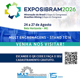 A Mult Engrenagens estará na EXPOSIBRAM em BH 2026 Visite nosso estande e conheça nossas soluções em fabricação, reforma e intercambialidade de redutores para o setor de mineração. Esperamos por você!