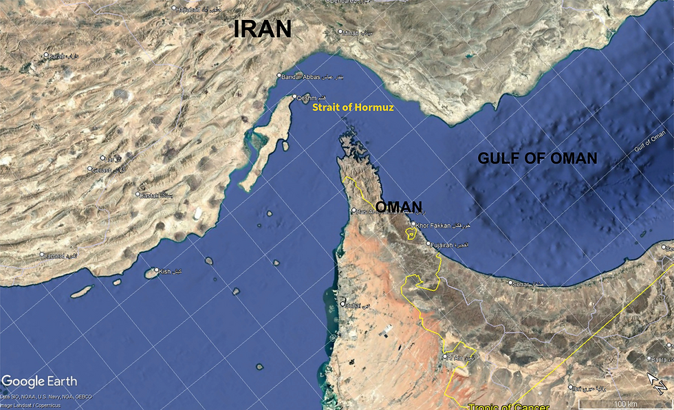 Geographical location of the Strait of Hormuz