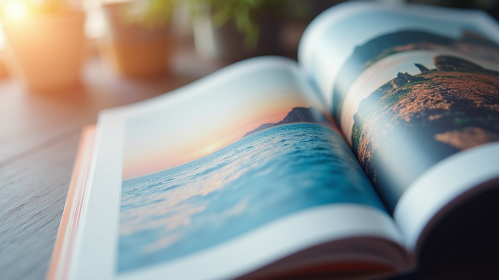 Close-up view of a high-quality printed brochure with vibrant colors