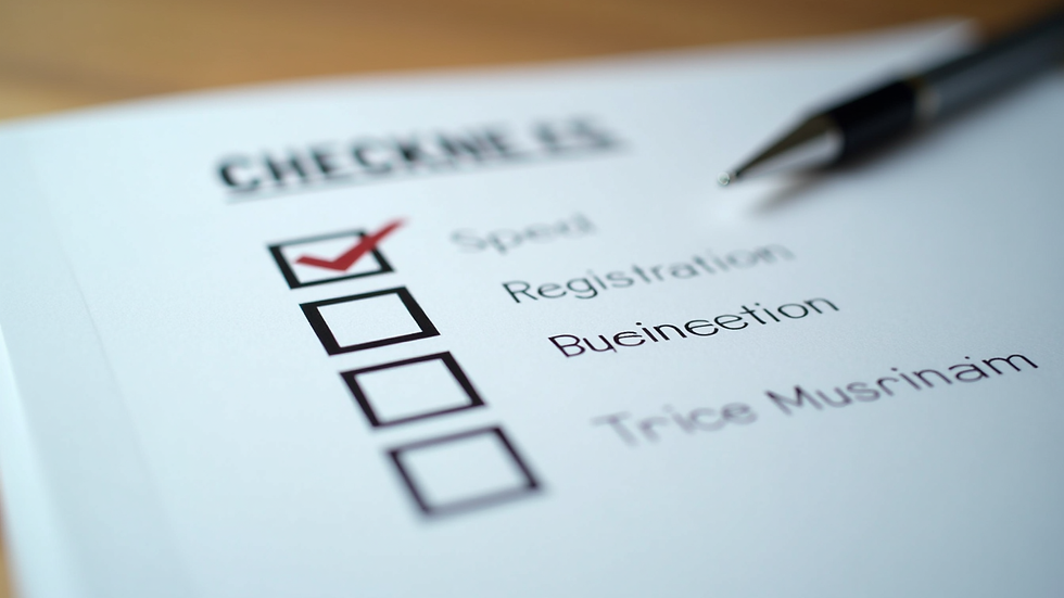 Close-up view of a checklist with business registration steps