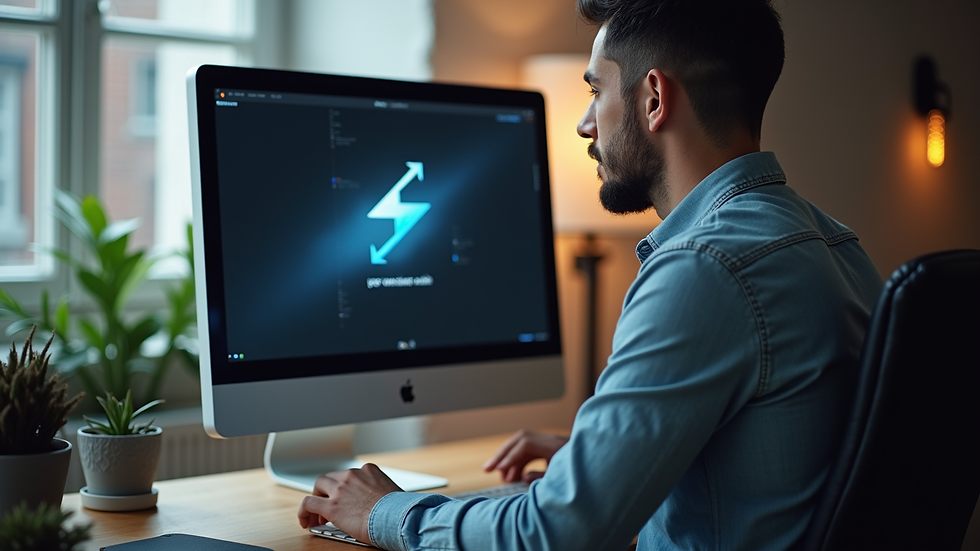 Eye-level view of a designer working on a brand logo on a computer