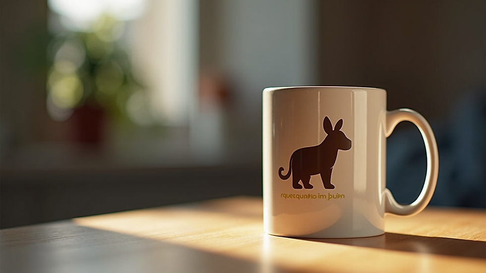 Eye-level view of a custom printed mug with a unique design