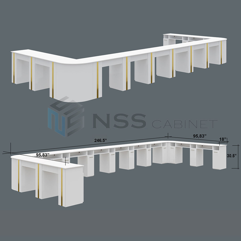 U Shape 10 Seat Golden Strip Nail Table