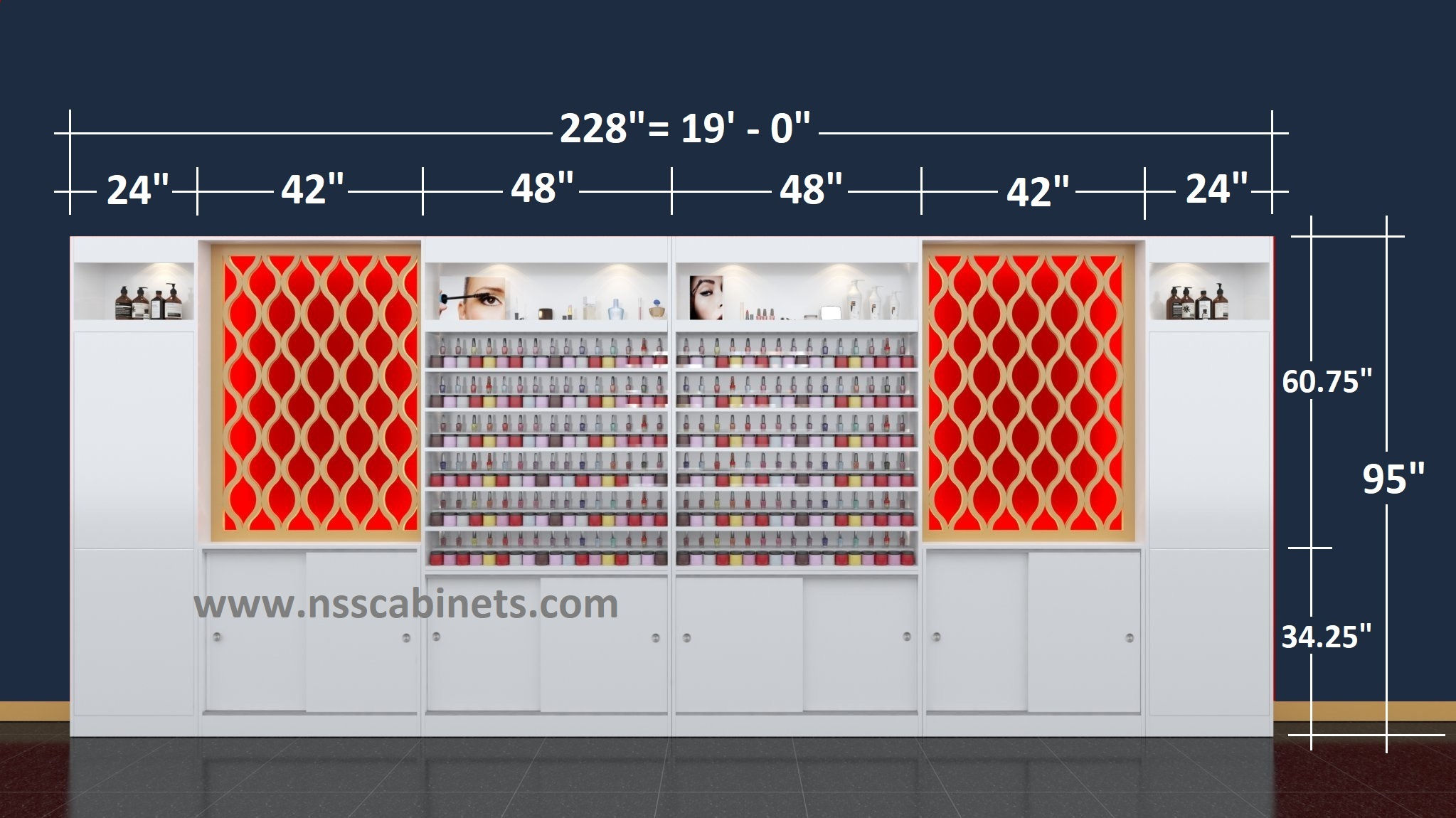 Wallmount Nail Polish or Dip Wall Cabinet 7D95H228L