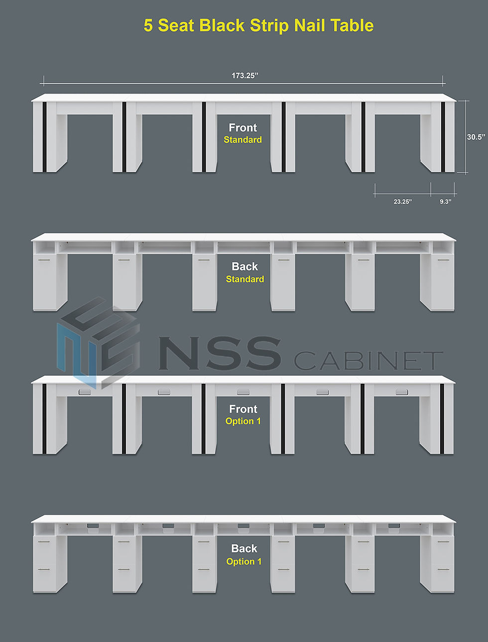 Thumbnail: 5 Seat Black Strip Nail Table