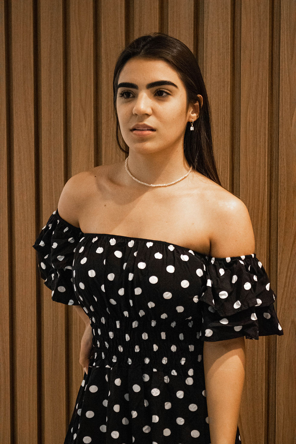 Miniatura: Vestido MIDI de poá com detalhes nas mangas