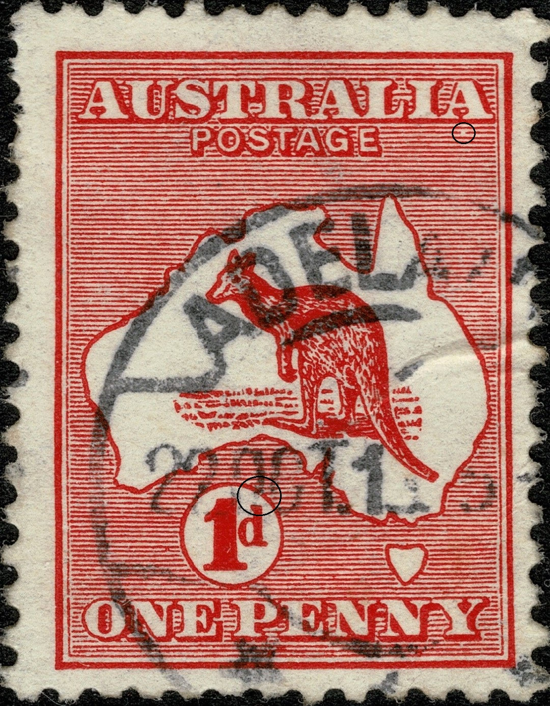 Kangaroo 1d Red - Die 1 Position BR20 Later printing.