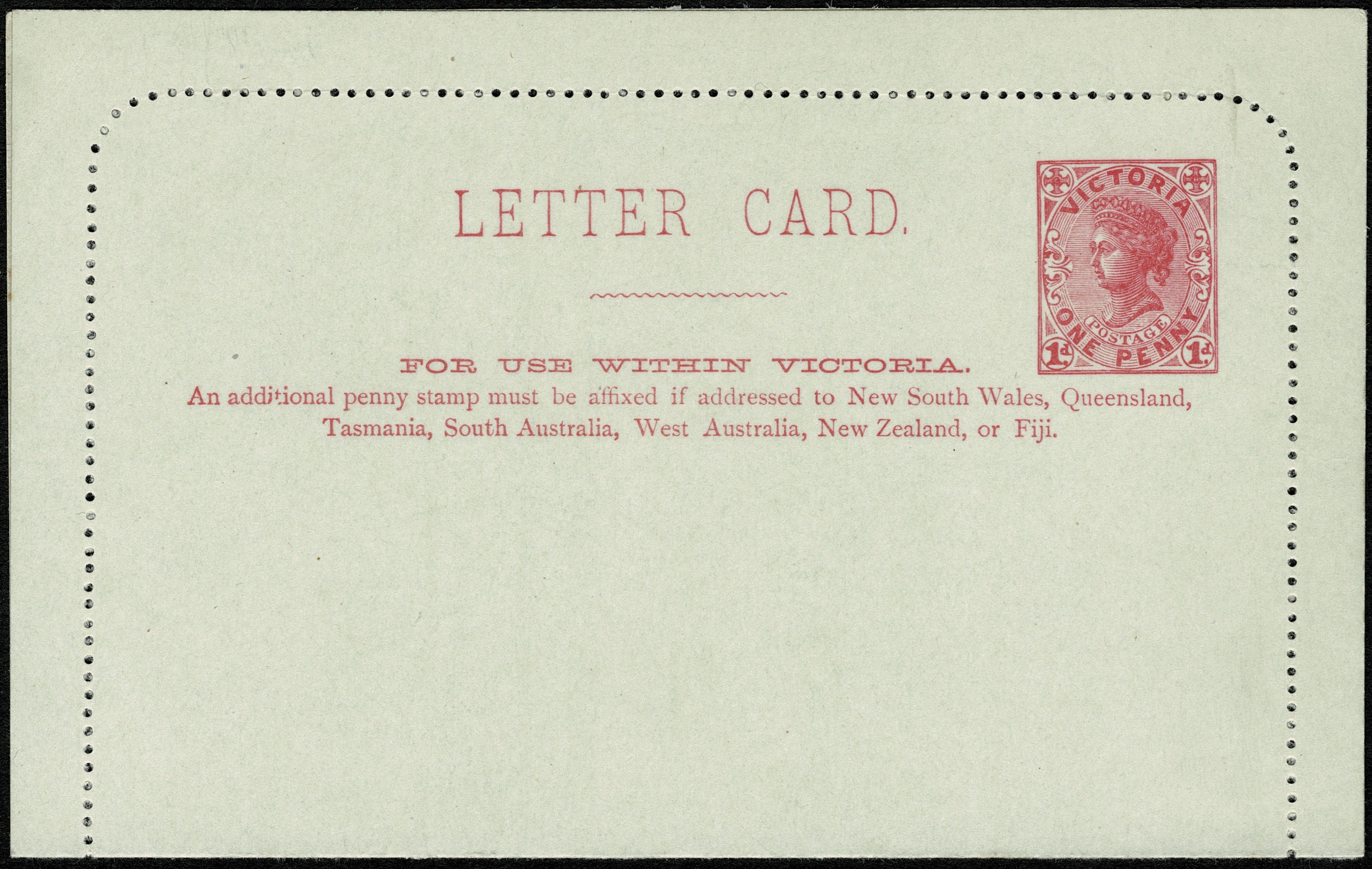 1890's VIC Victoria Australia 1d QV LETTER CARD Stationery Mint