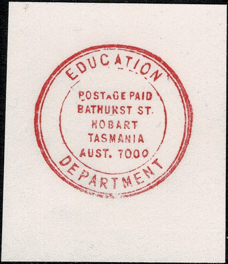 Education Department Postage Paid Bathurst St Hobart Smaller Cancellation in Red