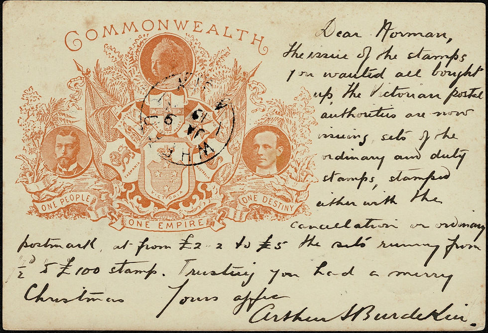 Thumbnail: Victorian 1d Postal Card from Ballarat Vic to Wheeo NSW dated JA-16/1901
