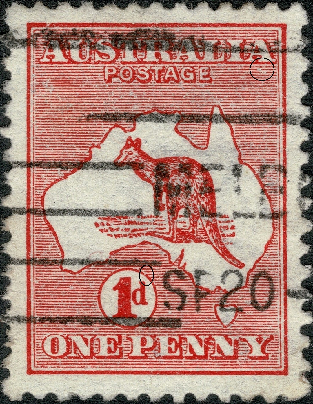 Kangaroo 1d Red - Die 1 Position BR20 Later printing.