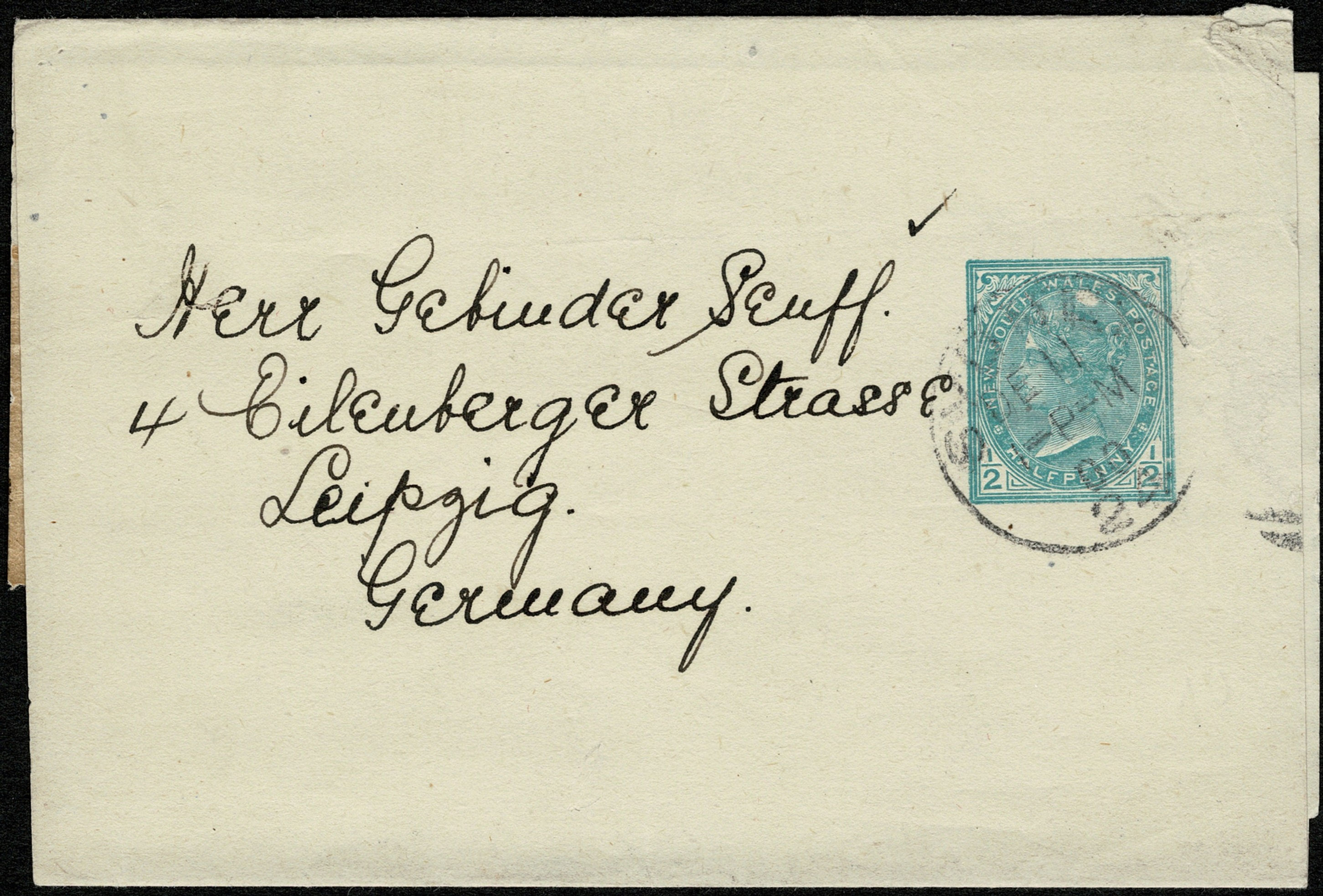 NSW ½d QV Newspaper Wrapper to Leipzeg Germany