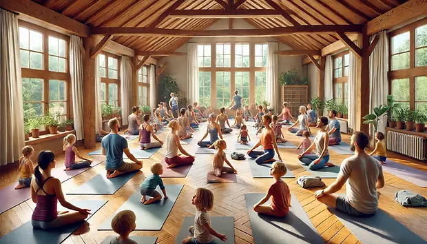 DALL·E 2024-11-27 21.53.22 - Eine realistische Szene einer Familienyoga-Stunde_ Mehrere Fa