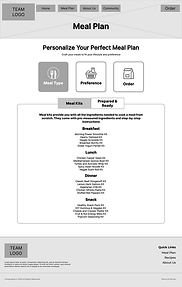 Personalising Meal Plan Wireframe