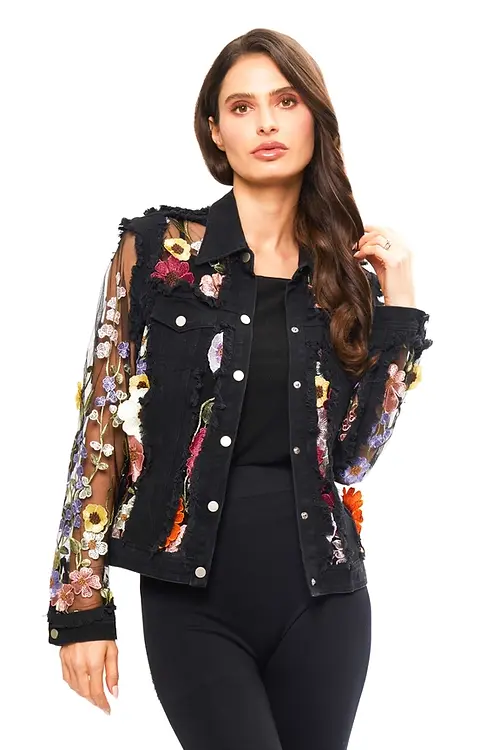 black floral dress with denim jacket Emma Roberts out and about in Los Angeles wearing a short black floral dress and denim jacket. Featuring: Emma Roberts Where: Los Angeles, California, United Kingdom When: 28 Jun 2016 Stock Photo