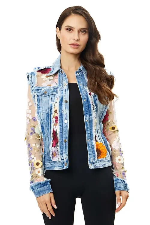 Denim & Lace Floral Jacket | Odeon By Kris