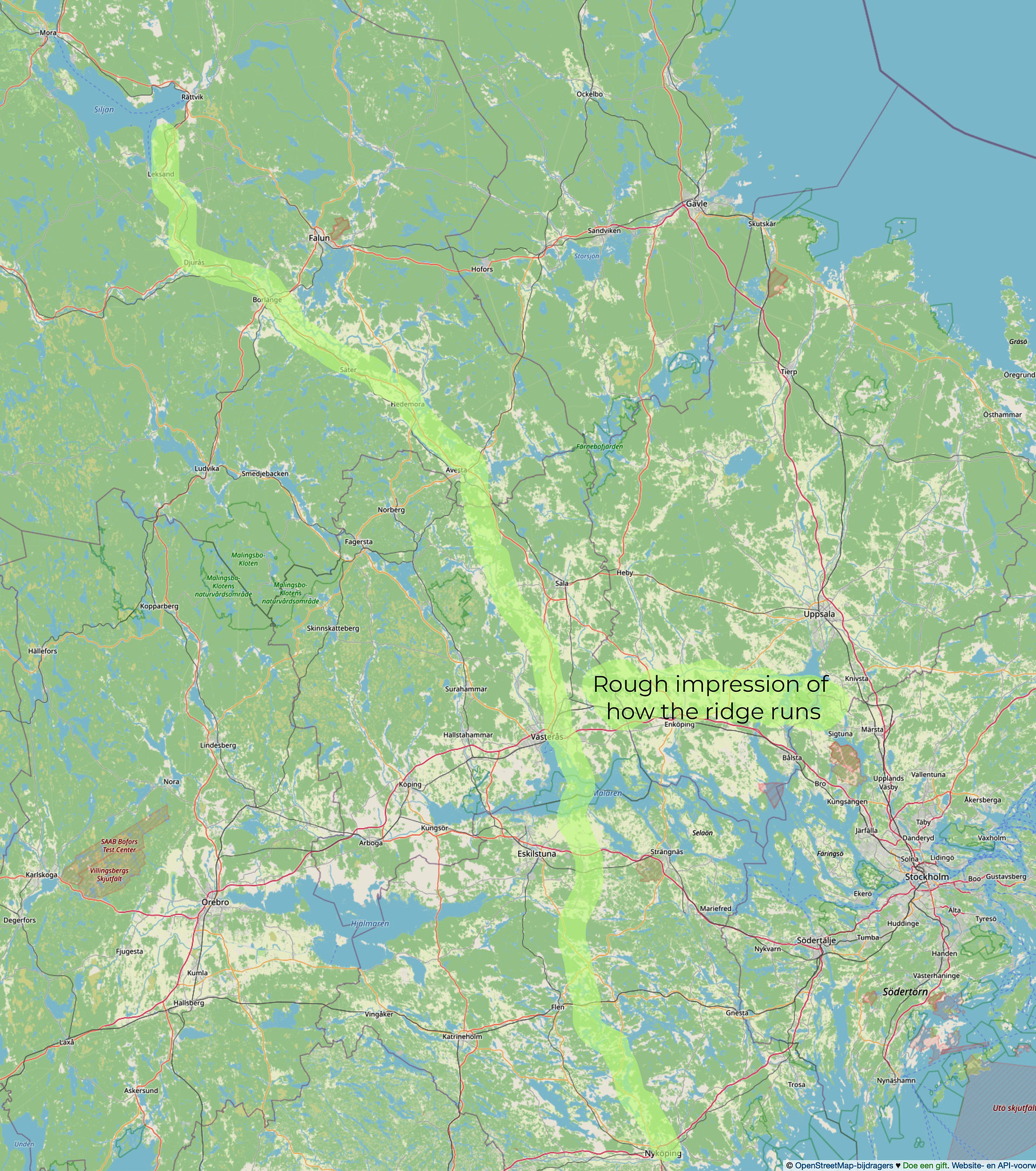 Rough impression of how Badelundaåsen runs