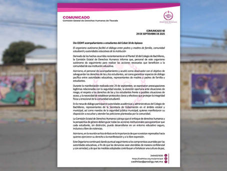 VIGILARÁ CEDH QUE NO HAYA REPRESALIAS CONTRA ALUMNOS QUE SE MANIFESTARON PARA EXIGIR SEGURIDAD EN EL COBAT 10 DE APIZACO