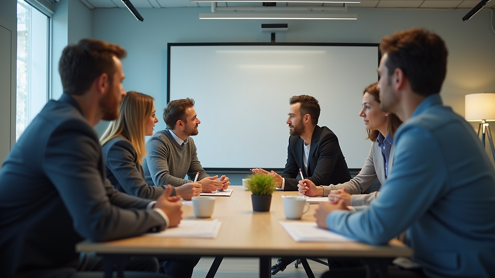 Eye-level view of a team meeting in a collaborative workspace