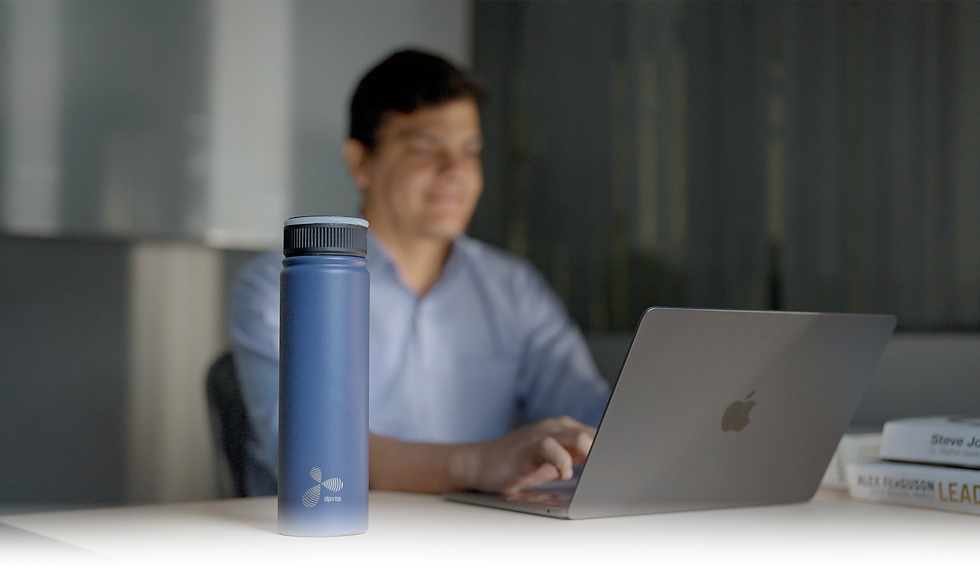 Person working happily on his laptop