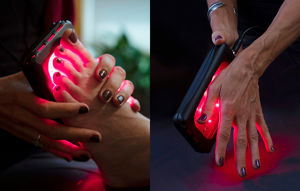 Using infrared led light with a led light therapy machine professional on foot and hand