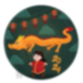 a childrens book illustration of a young girl flying a large long golden dragon kite