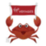 Red cute illustrated crab holding a red flag.